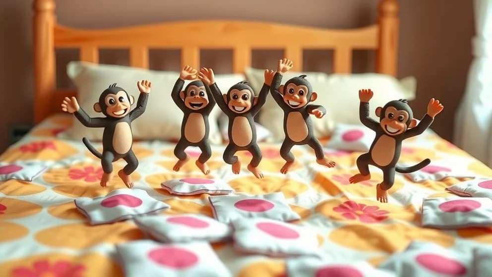 Fem små apor hoppade i sängen
